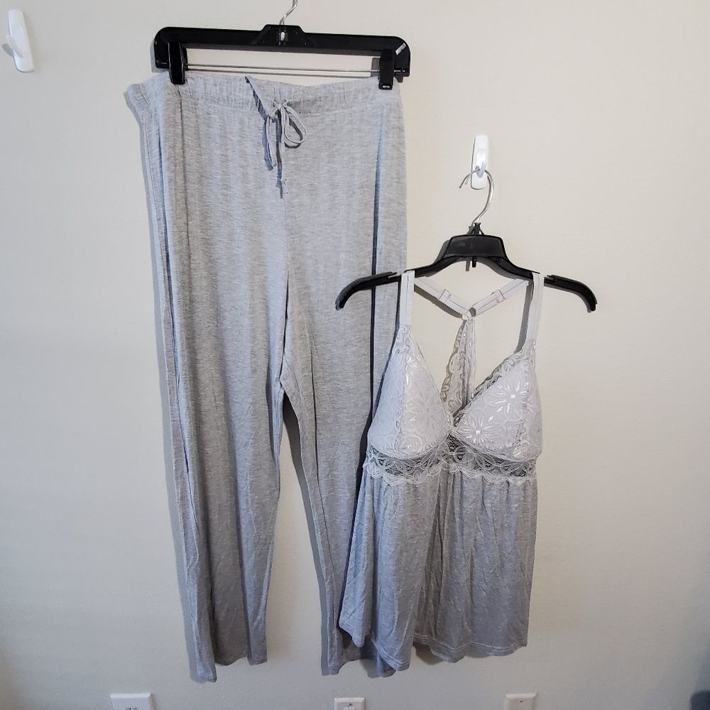 Daisy Fuentes Grey lace razorback 2pc lounge wear pajamas‎ plus size 2X new